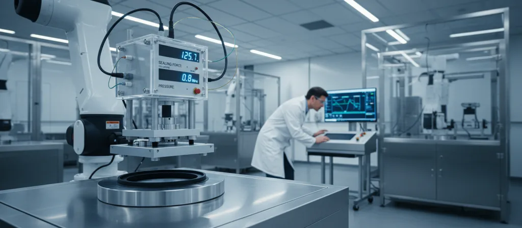 Rubber seal sample on laboratory inspection equipment